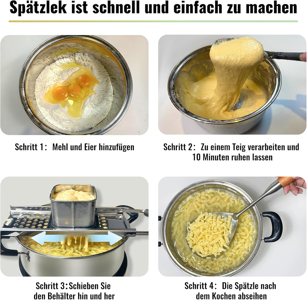SPEENSUN Spätzlehobel+Schöpflöffel [Topf Ø von 16-30cm] mit Gummigriff Spülmaschinenfest,Spätzlereib