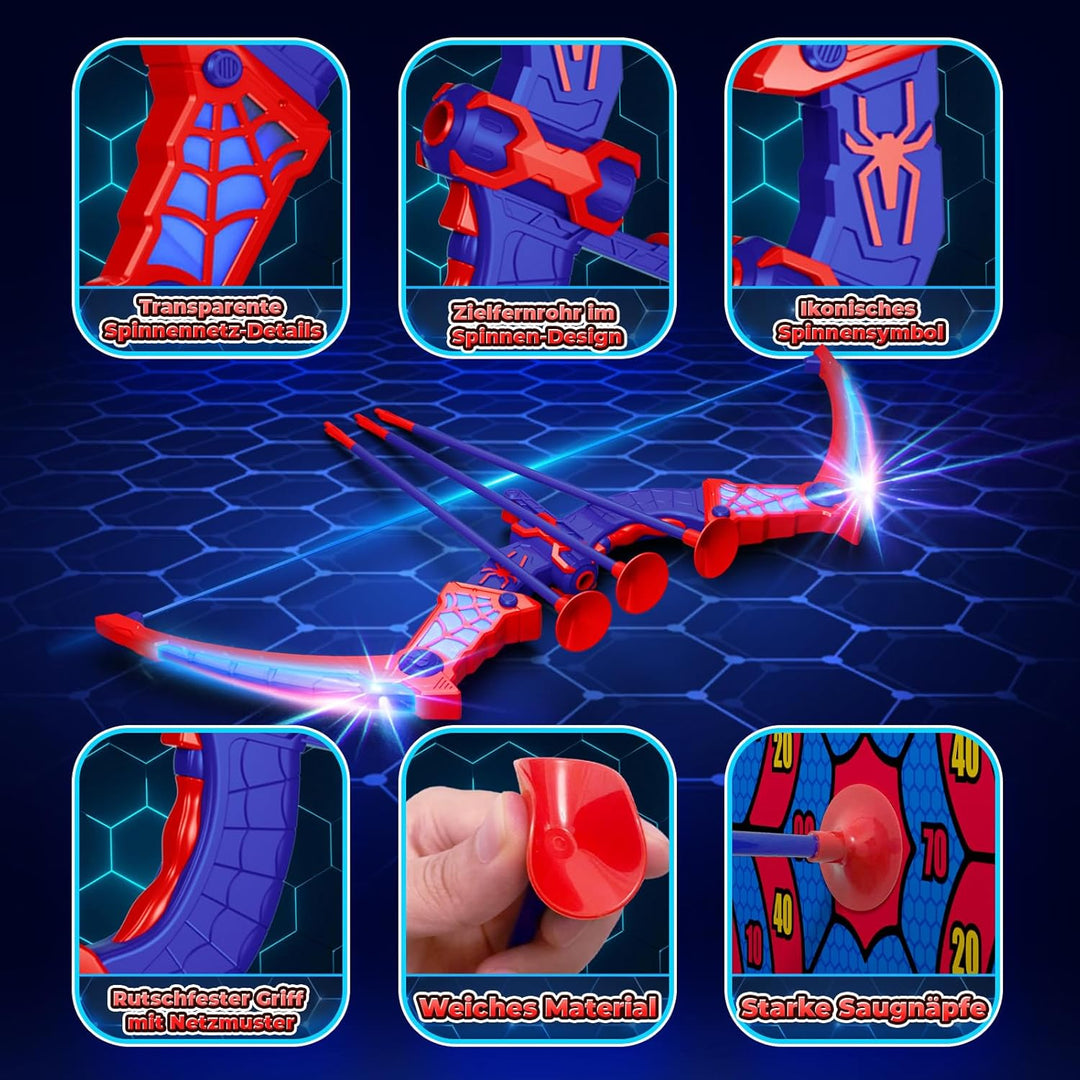 Spielzeug ab 3-12 Jahre Junge, Spider Spielzeug mit Rot & Blau LED Lichtern, Spider Köcher & Netz-Zi