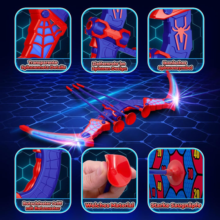 Spielzeug ab 3-12 Jahre Junge, Spider Spielzeug mit Rot & Blau LED Lichtern, Spider Köcher & Netz-Zi