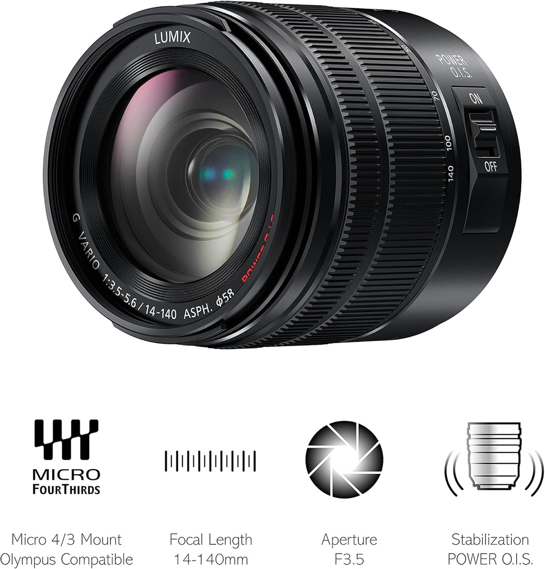 Panasonic H-FSA14140E Superzoom Objektiv LUMIX G (14-140mm (KB), Staubschutz, Spritzwasserschutz, F3