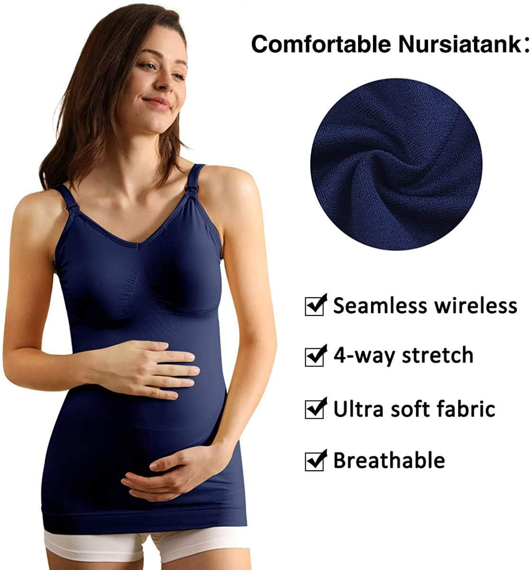 iloveSIA Damen Stilltops ohne Bügel Tanktop Unterhemd mit Integriertem BH für Stillen Schlaf 2er Lot