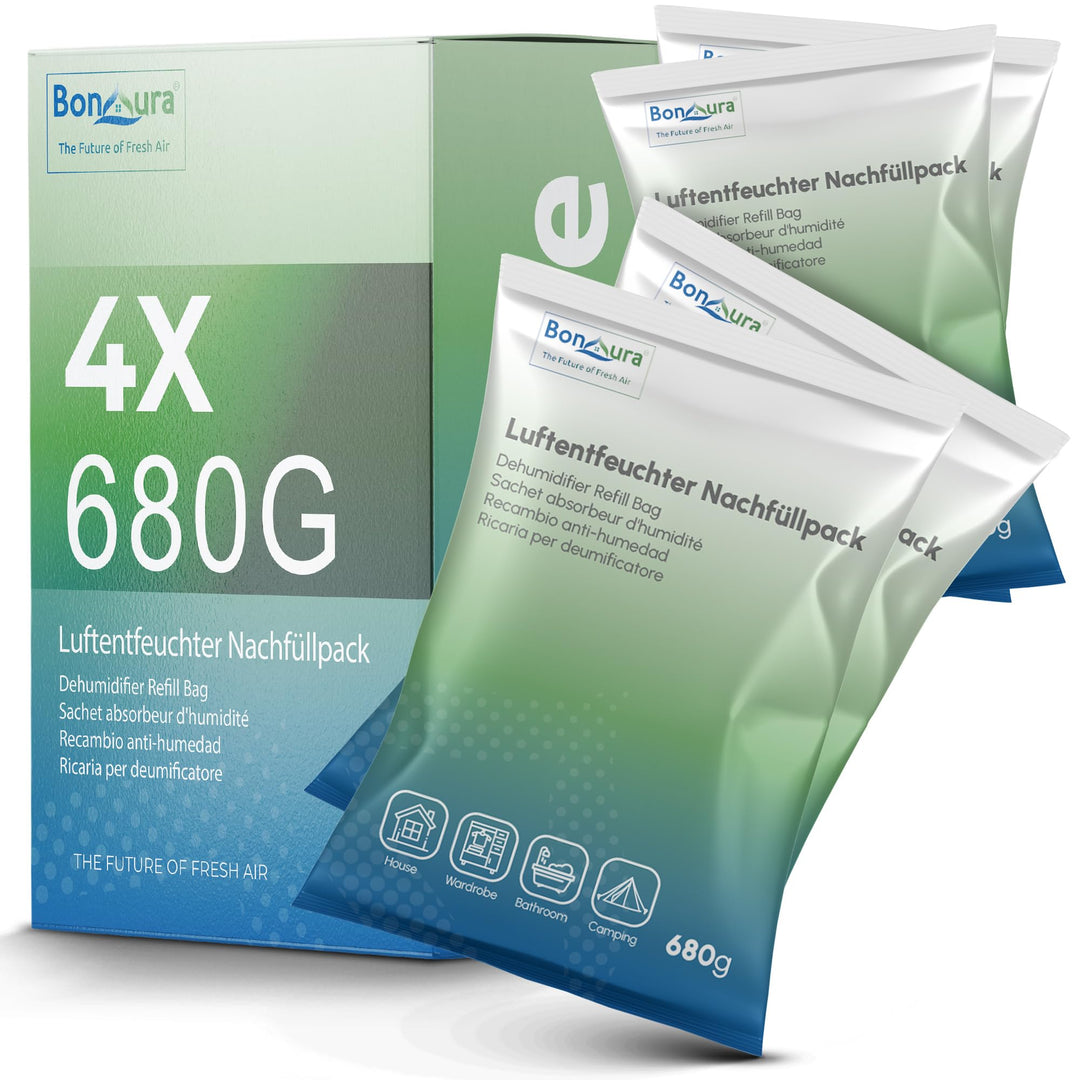 BonAura® AirOne Luftentfeuchter Nachfüllpack I 4er Set 680g Luftentfeuchter Granulat I Entfeuchter N