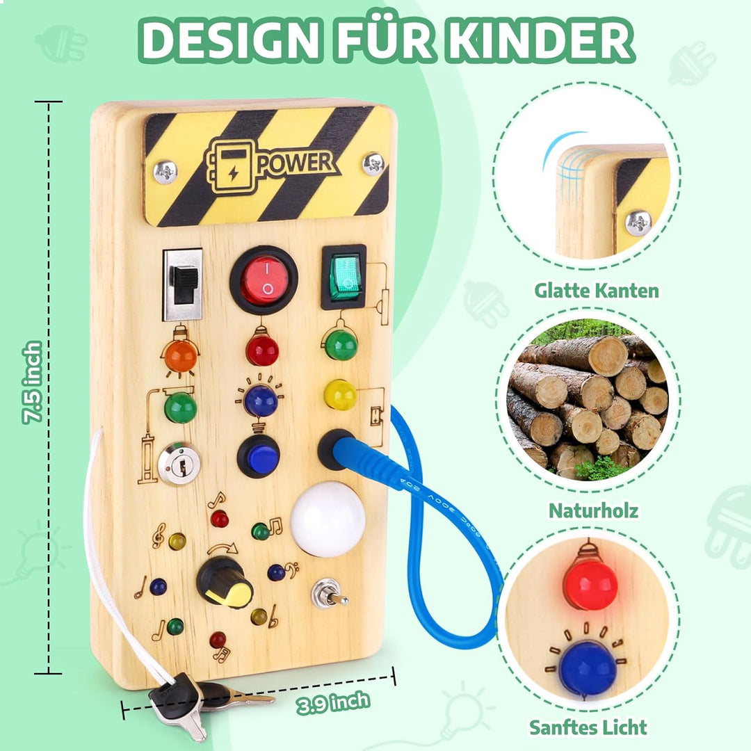 Montessori Busy Board Activity Board ab 1 Jahr Holzspielzeug mit 15 LED Lichtschalterspielzeug Senso