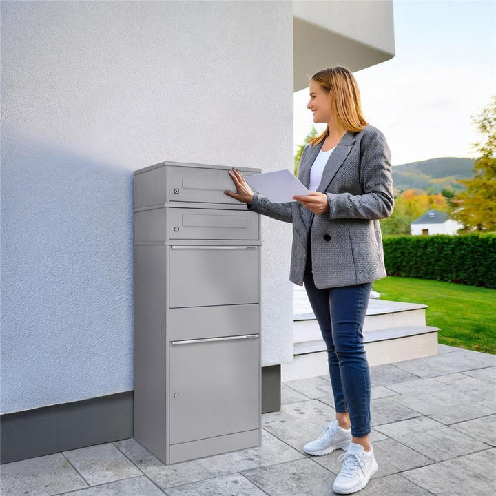 Metzler Paketbox mit 2 Briefkästen – XXL 2er Briefkasten mit Paketfach, rostfrei und wetterfest – gr
