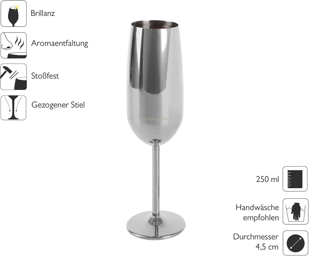 ECHTWERK Sektglas, Champagnerglas, Sektkelche aus Edelstahl, Unzerbrechliche Gläser, Partygläser für