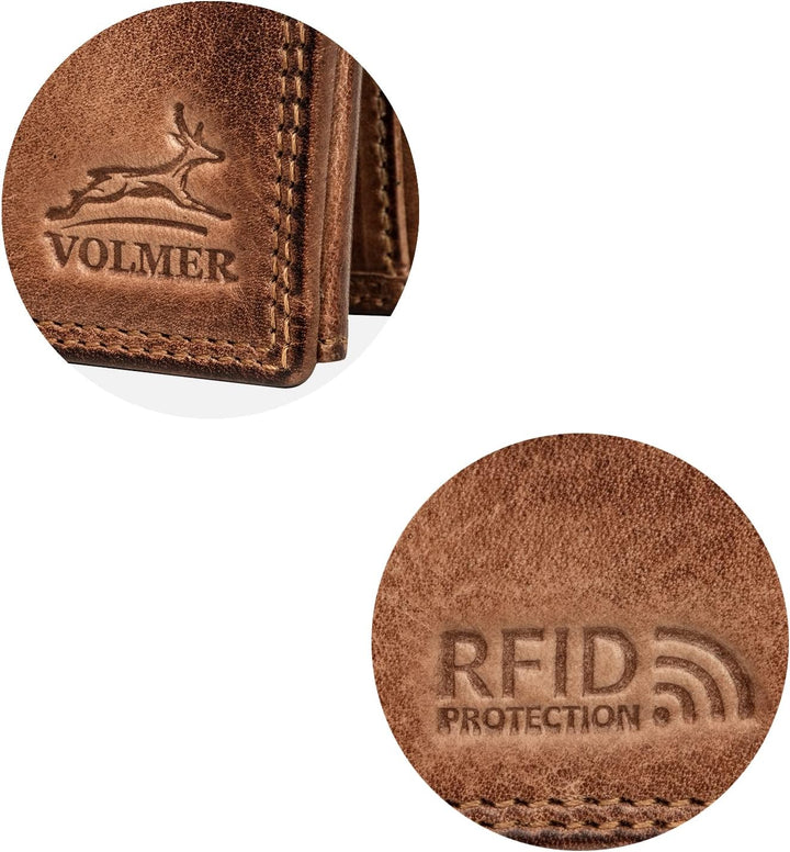 Fa.Volmer ® Leder Geldbörse Herren mit RFID-Schutz I extra-stabile Doppelnaht I 9 Fächer für Kreditk