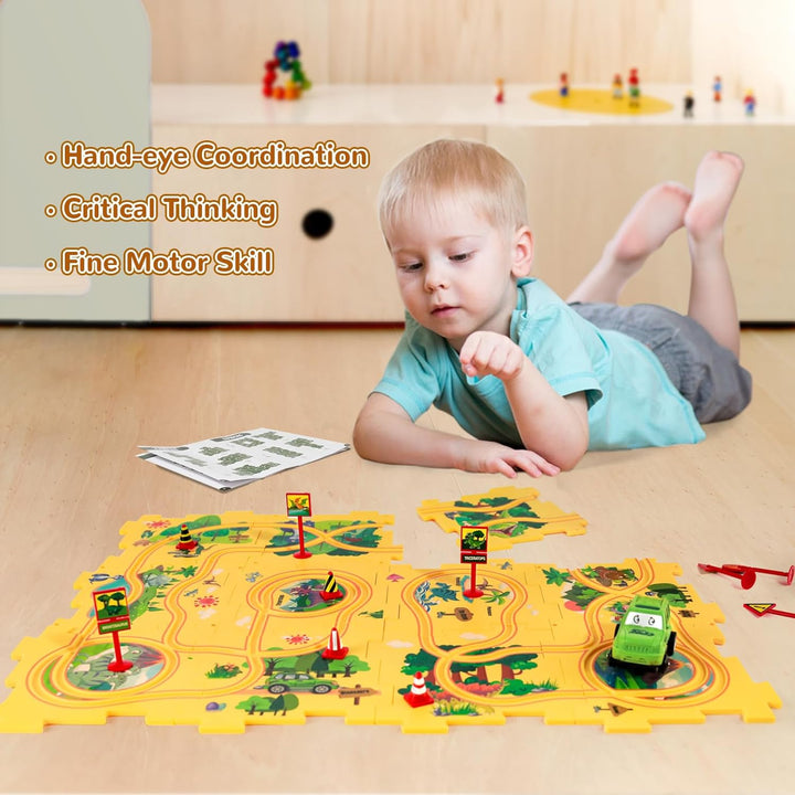 YOOYID Dinosaurier Puzzles Rennbahnen für Kinder im Alter von 3-5 Jahren Kleinkind Kunststoff Puzzle