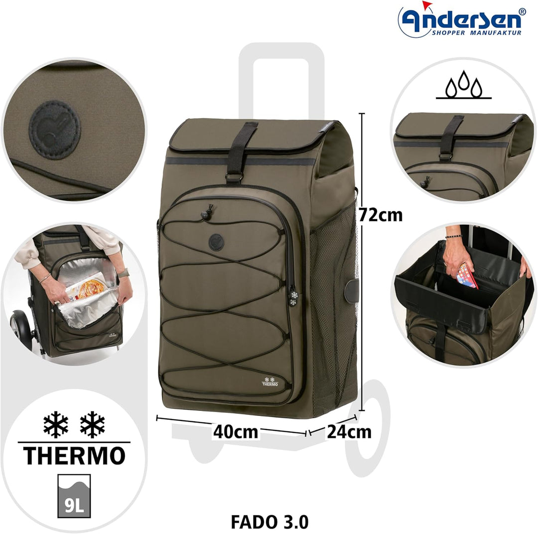ANDERSEN Einkaufstrolley - Royal Shopper Plus Fado 3.0 Oliv 74 L Einkaufswagen, Freizeit, gross, The