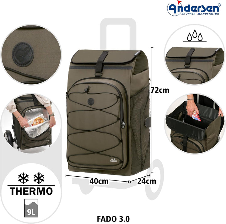 ANDERSEN Einkaufstrolley - Royal Shopper Plus Fado 3.0 Oliv 74 L Einkaufswagen, Freizeit, gross, The