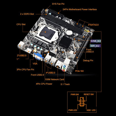 ASHATA Desktop-Computer-Motherboard, LGA 1155-Motherboard, NVME WiFi M.2 VGA HD-Ausgang 10 USB 2.0 D