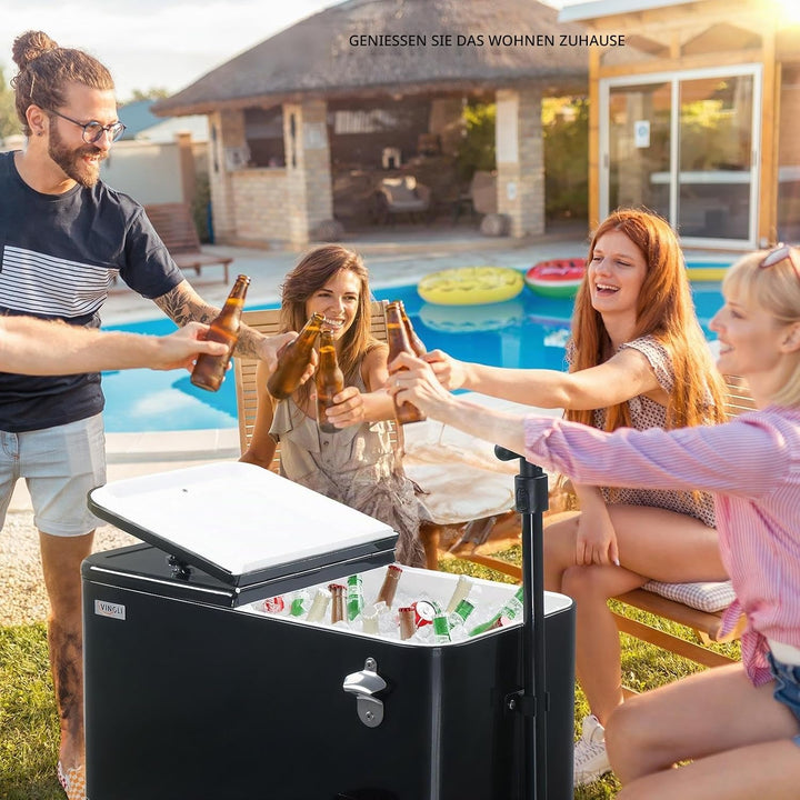 Bonnlo 57L Servierwagen mit Rollen, Getränkekühler – Mobiler Outdoor-Kühlwagen mit langem Griff, Abl