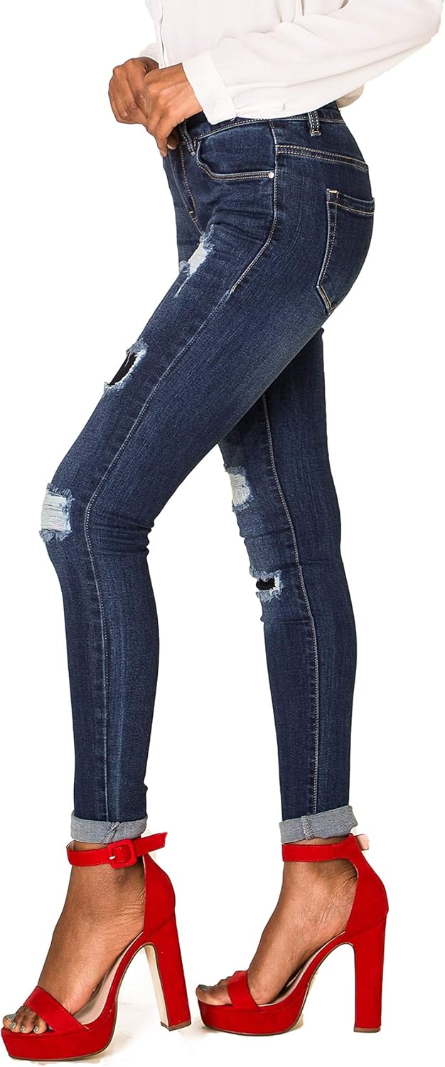 Nina Carter P100 Damen Skinny Fit Low Waist Jeanshosen mit Destroyed-Effekten Used-Look Jeans Waschu