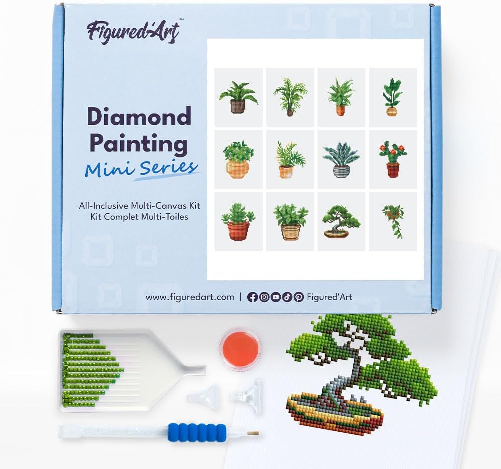 Figured'Art Mini Serie Diamond Painting Erwachsene - Pflanzen 3 - Premium-Box mit 12 Stück 15x18 cm