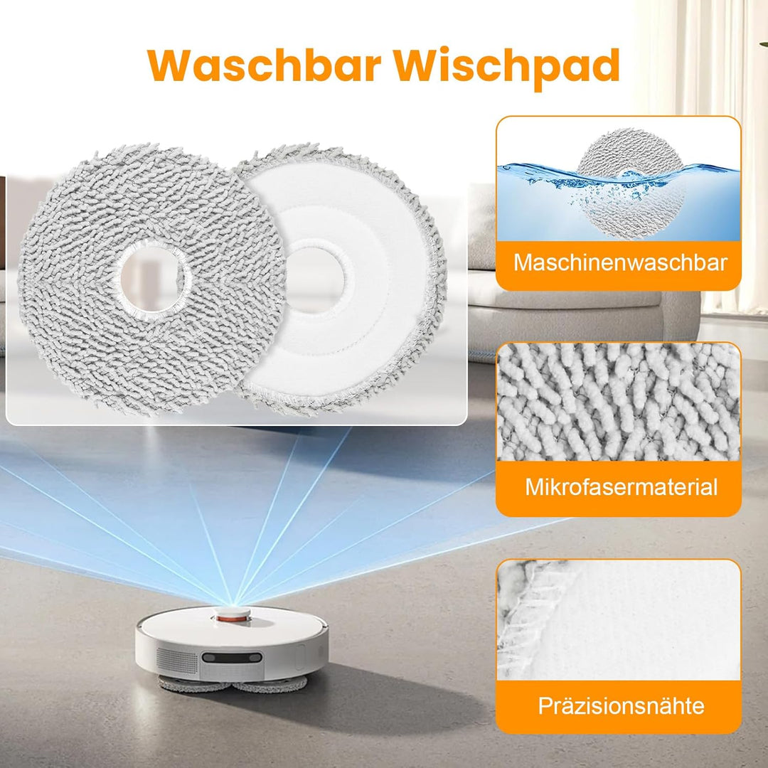27 Stück Zubehör-Set für Xiaomi X20+ / X10 Plus Saugroboter | 2 Hauptbürsten + 6 Staubbeutel + 6 Fil