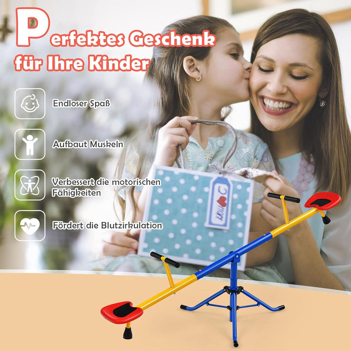 GOPLUS Kinderwippe 360-Grad-drehbar, 2 Sitzer Gartenwippe mit Dämpfer und Gepolsterter Griffe, Wipps