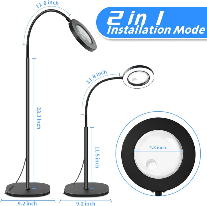 NZQXJXZ 5X 10X Lupe mit Licht und Ständer, 2-in-1 Lupenbrille mit 72 Einstellbaren Helligkeits-LEDs,