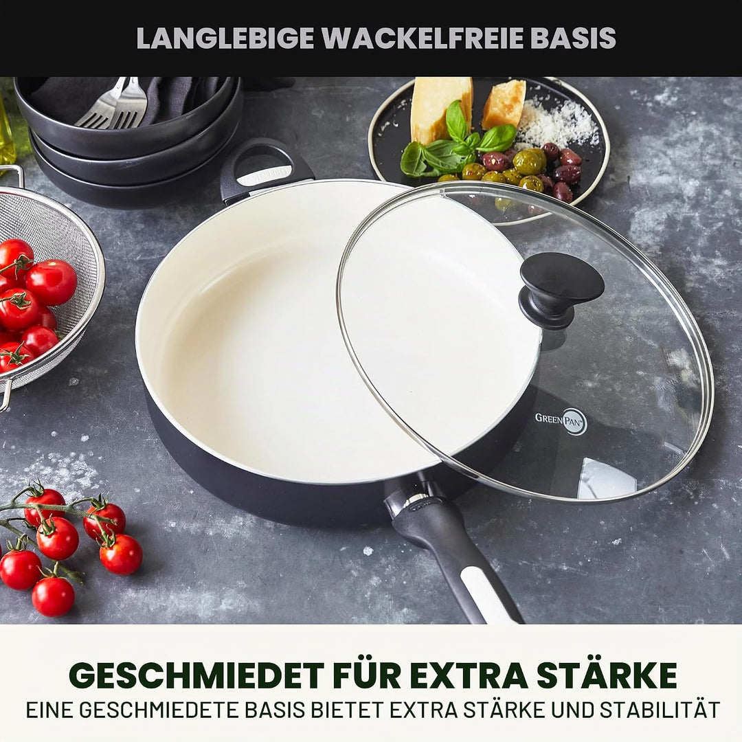 GreenPan Rio Gesunde Keramische Antihaft-Schmorpfanne 30 cm/4,8 Liter mit Deckel, PFAS-frei, Stay-Co