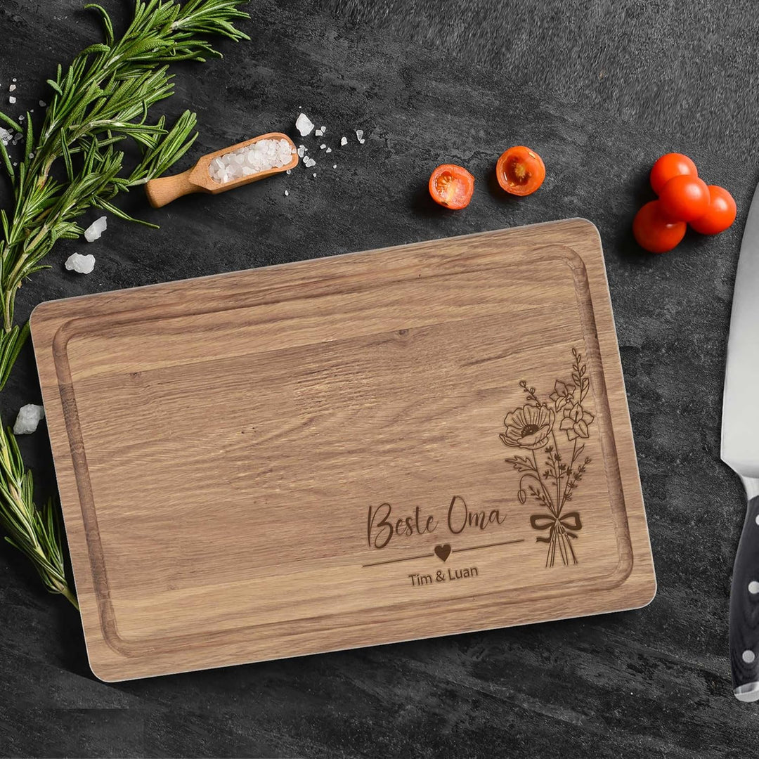 Geschenk für Beste Oma | Geburtstagsgeschenk Mama | Personalisiertes Schneidebrett XL | Eiche 40x25x