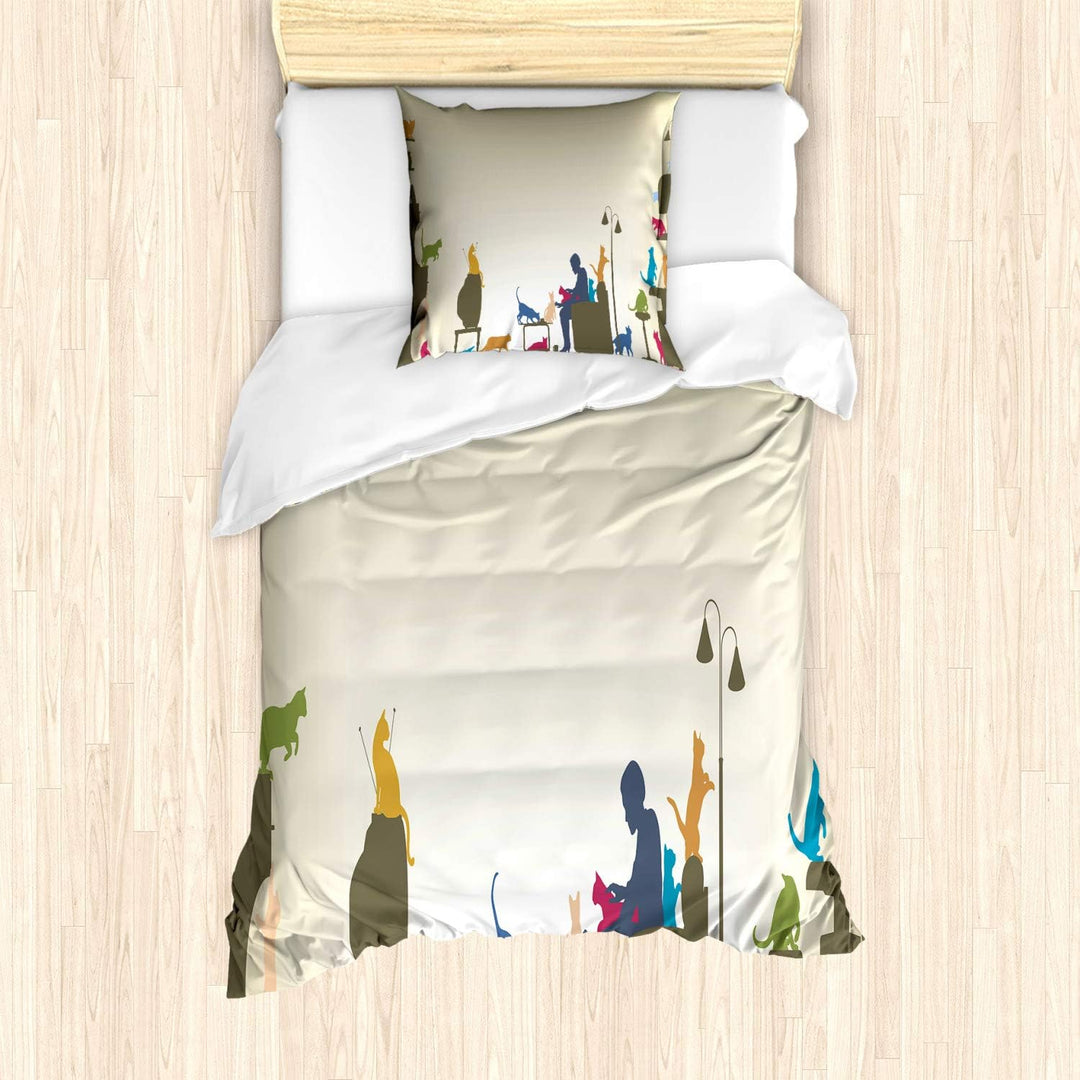 ABAKUHAUS Mehrfarbig Bettbezug Set für Einzelbetten, Crazy Cat Lady Startseite, Milbensicher Allergi