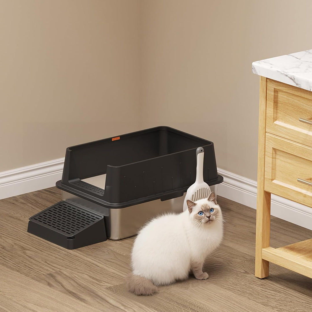 Lifewit 28L Katzenklo Edelstahl gross mit Schaufel und Pedal für grosse Katzen, Katzenklo Offen 60 x