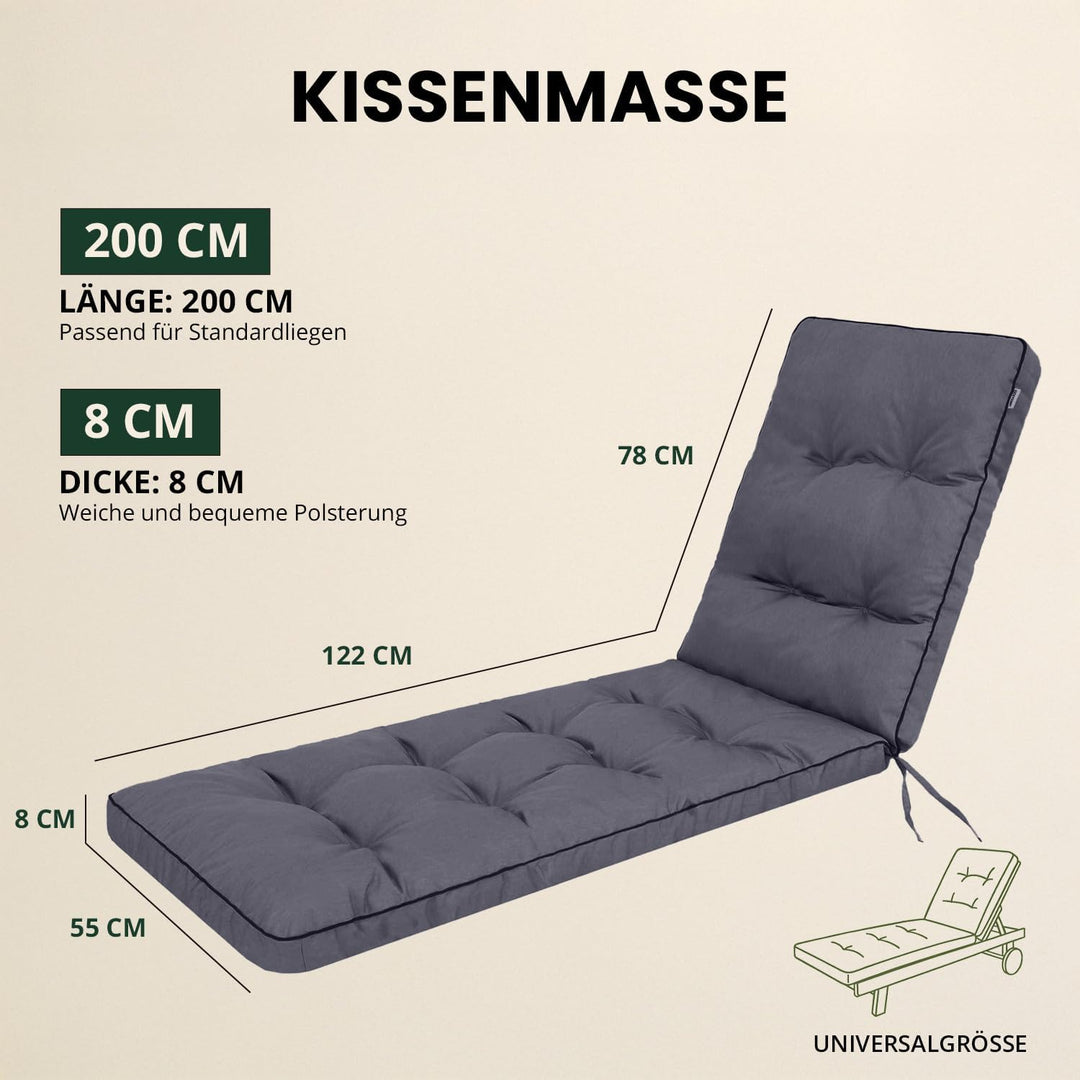Liegenauflage, Auflage für Gartenliege 200 x 55 x 8 cm, Auflagen für Deckchair, Polsterauflage für S