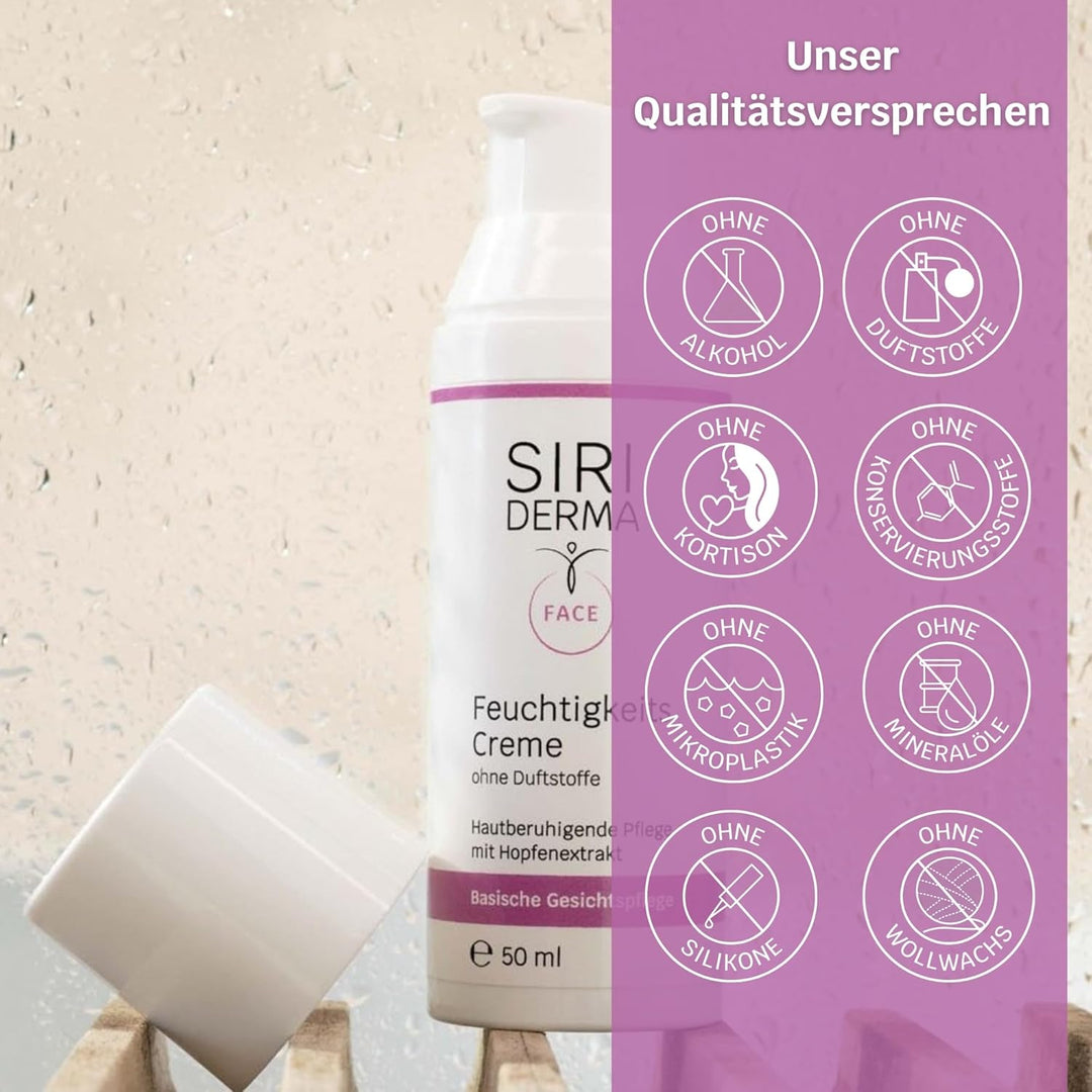 SIRIDERMA Basische Feuchtigkeitscreme | 150 ml | Ohne Duftstoffe | Pflege für empfindliche Mischhaut