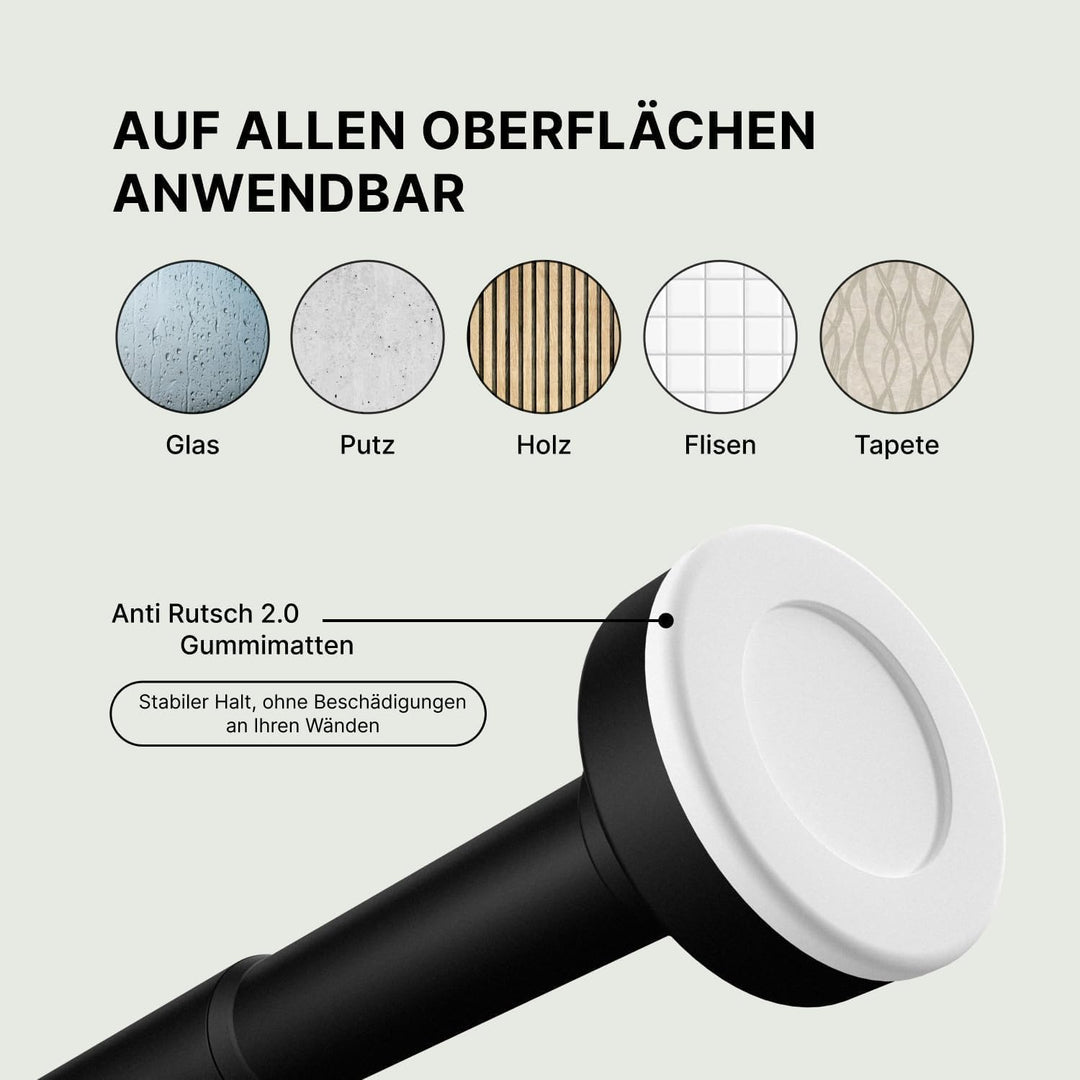 Teleskopstange zum Klemmen - Schwarz, Ø 25 mm, 2Stück - Vorhangstange ohne Bohren für Gardinen, Bäde