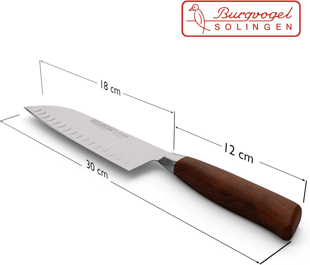 Burgvogel Solingen Natura Line, Santokumesser Holzgriff, rot satiniert, geschmiedet, 18 cm mit Kulle
