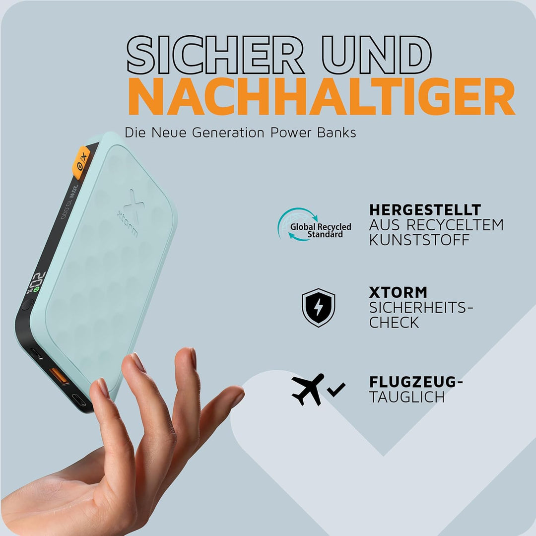 Xtorm Fuel Series 5 20W Powerbank, Klein und Stark, 10.000mAh, 2 x USB-C / 1 x USB-A, Flugzeugfest,