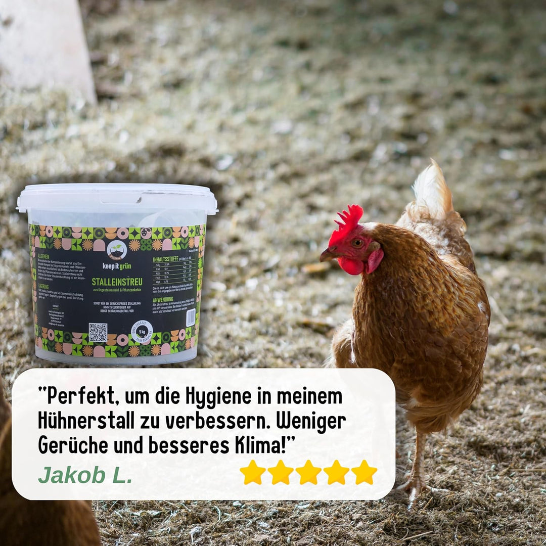 Premium Stalleinstreu (5kg) - aus Pflanzenkohle und Urgesteinsmehl - optimal für Hühner & Pferde - n