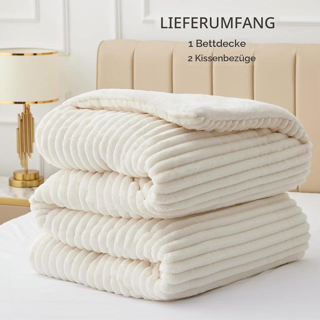 BEDELITE Fleece-Bettwäsche-Set für Queensize-Betten, super weich und warm, flauschig, weiss, luxuriö