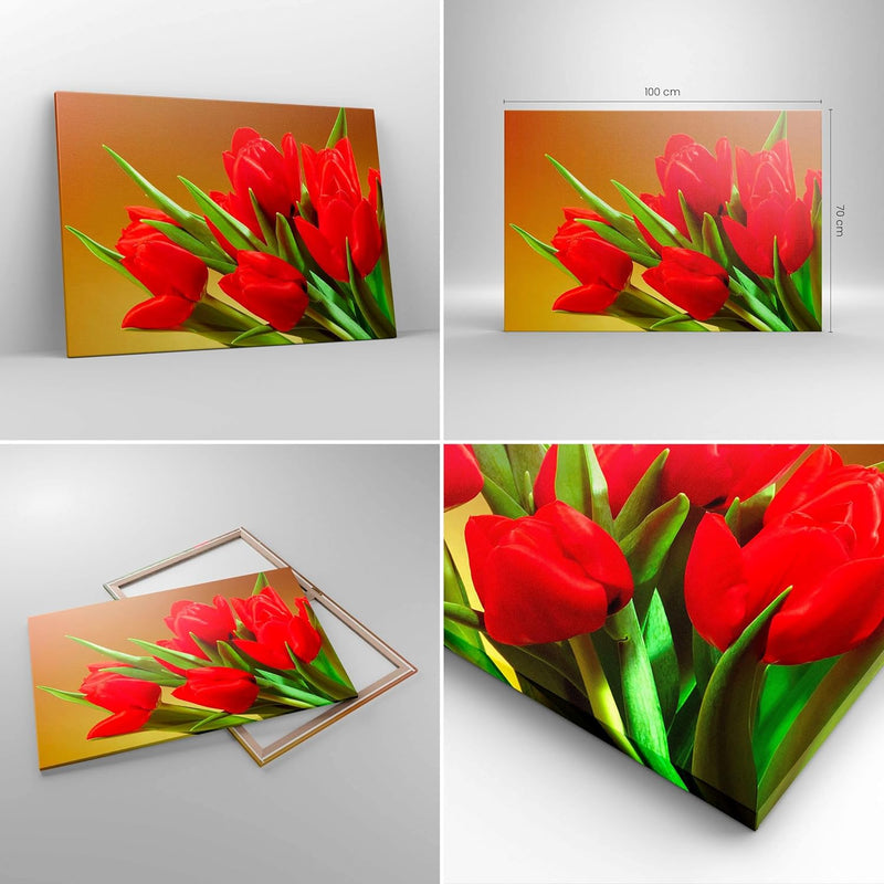 Bilder auf Leinwand 100x70cm Leinwandbild Tulpen Blumen Feld Plantage Gross Wanddeko Bild Schlafzimm