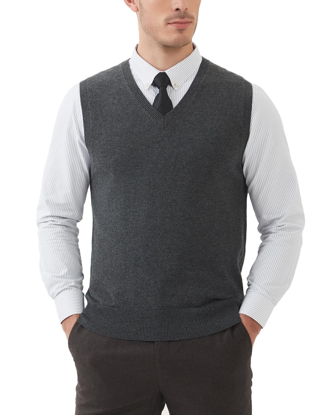 Kallspin Herren Pullunder-Strickweste aus Wollmischung V Hals Ärmellos M Grau, M Grau