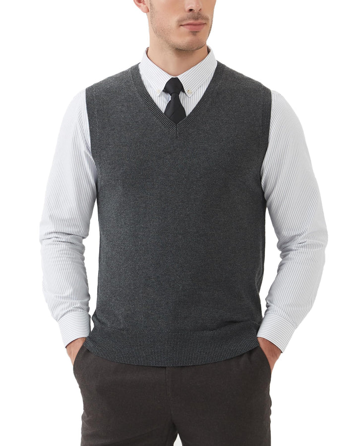 Kallspin Herren Pullunder-Strickweste aus Wollmischung V Hals Ärmellos M Grau, M Grau