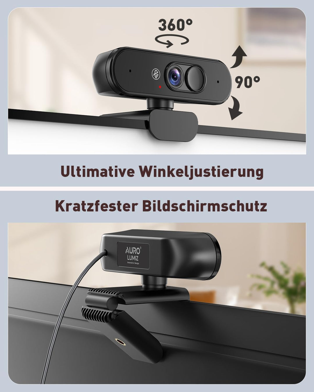 1080P FHD Webcam mit Dualem Privacy-Schutz (Stummschaltung & Abdeckung), Kristallklarem Mikrofon, Na