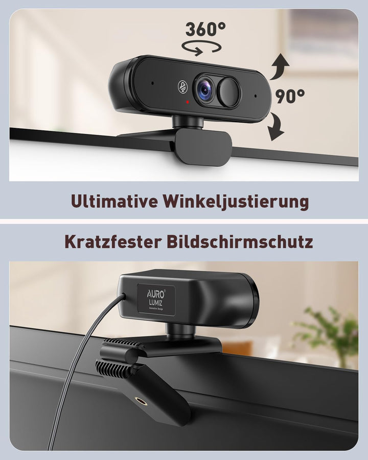 1080P FHD Webcam mit Dualem Privacy-Schutz (Stummschaltung & Abdeckung), Kristallklarem Mikrofon, Na