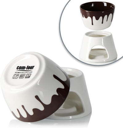 com-four® Schokoladenfondue-Set - Schmelztopf für Schokolade und Käse - Keramikschale mit Teelichtha