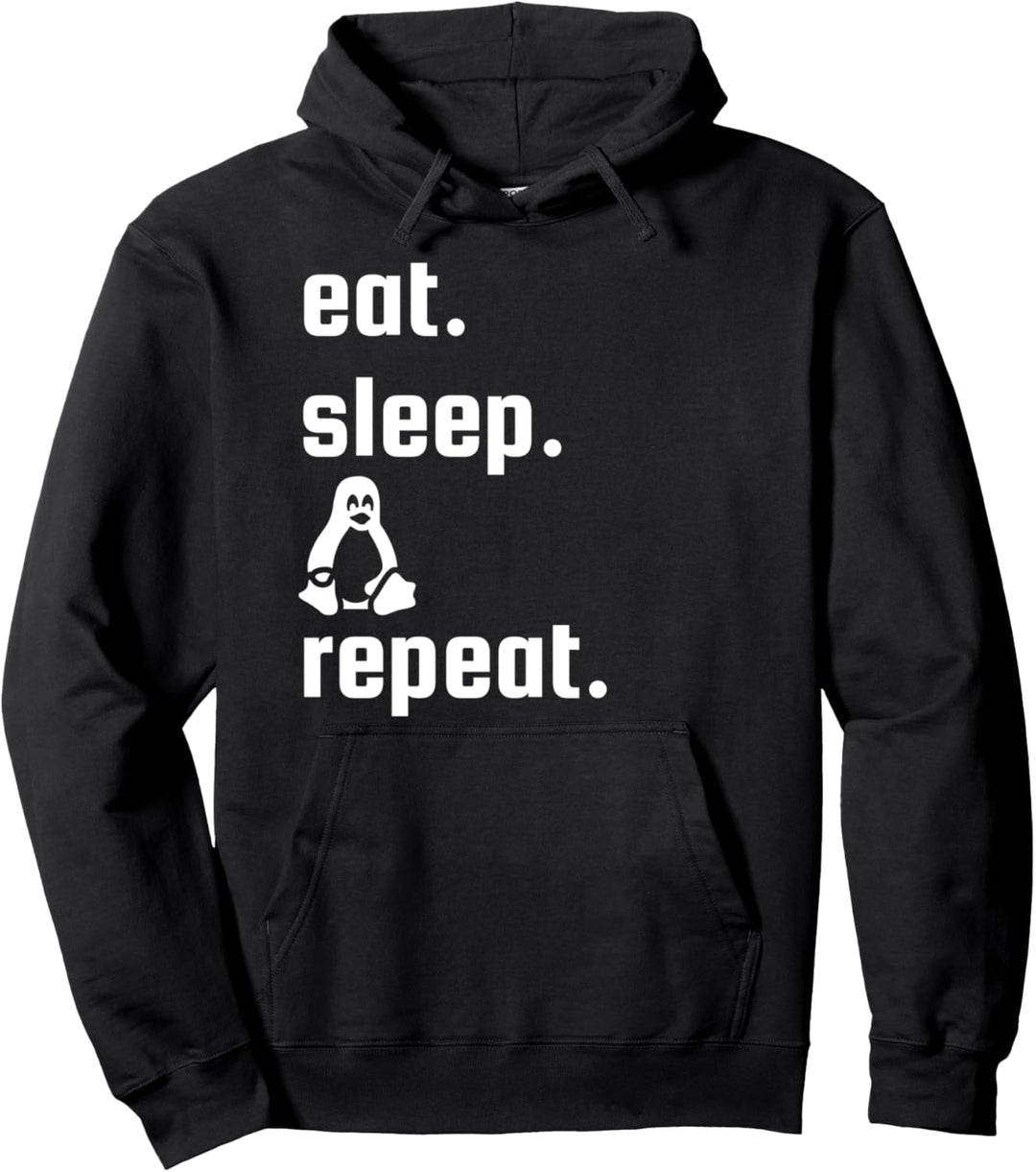 EAT SLEEP Tux Repeat Linux Maskottchen Logo Pullover Hoodie