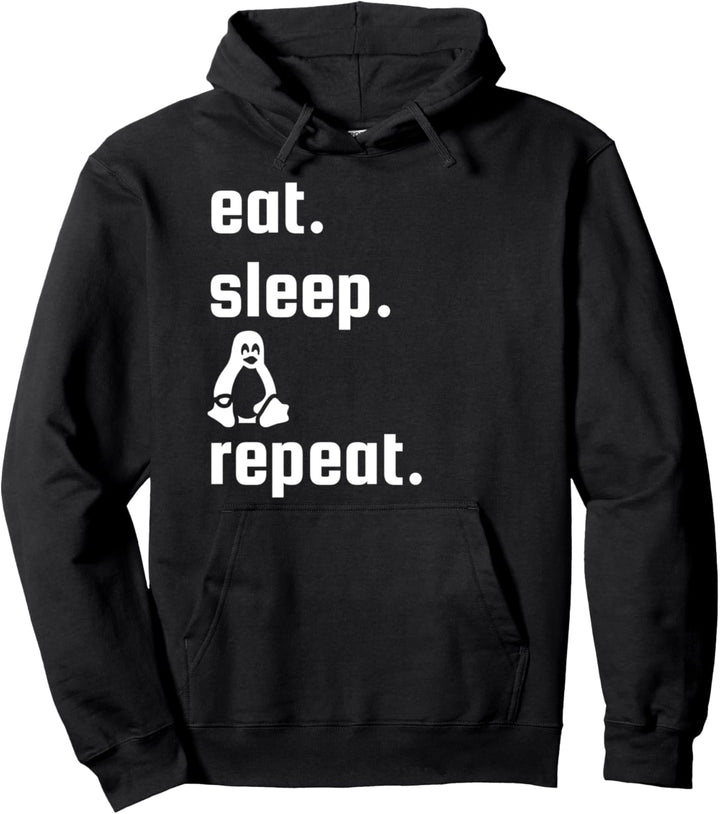EAT SLEEP Tux Repeat Linux Maskottchen Logo Pullover Hoodie