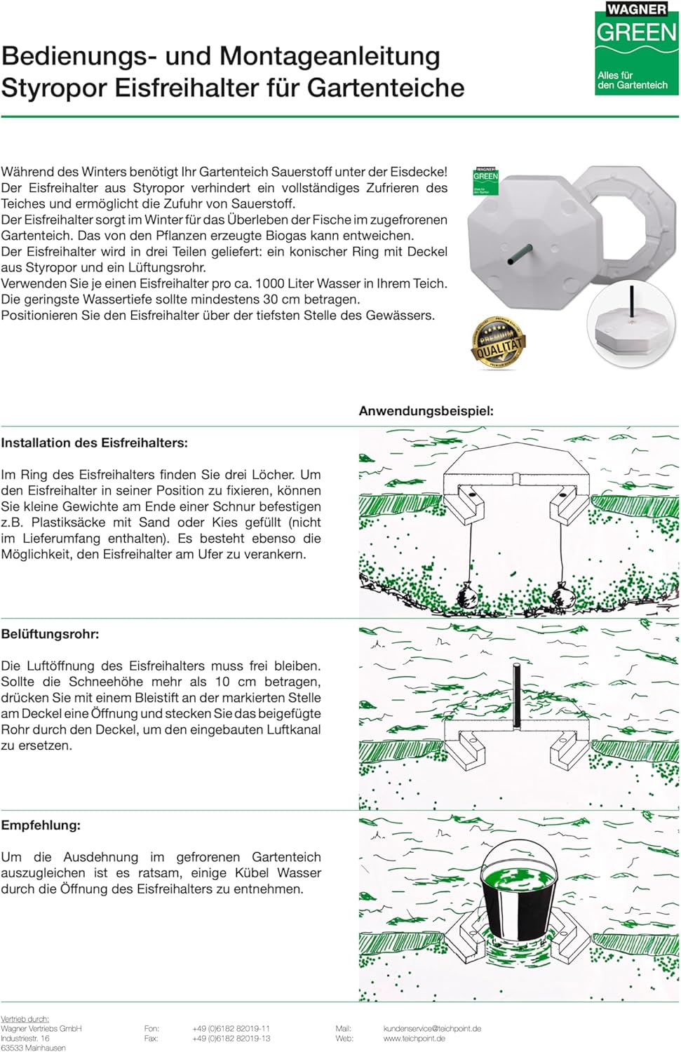 Teich Eisfreihalter Set 4 inkl. regelbarer Luftpumpe und Zubehör, für einen eisfreien Gartenteich, A