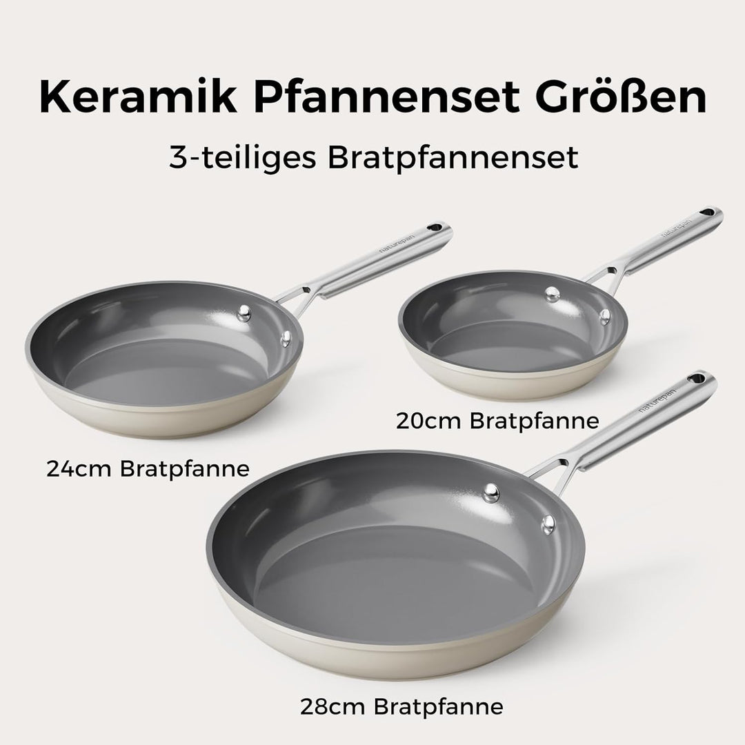 DiamondTitan Keramik Pfannenset 3-teilig (20+24+28cm), Antihaft Bratpfanne für alle Herdarten, PTFE-