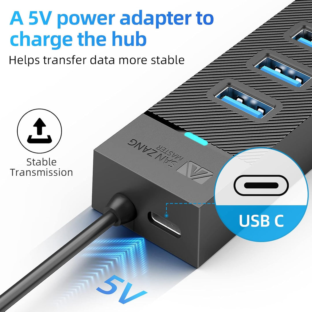 Sanzang USB-Hub, USB-3.0-Hub, USB-Splitter für Laptop, Flash-Laufwerk, HDD, Konsole, Drucker, Kamera