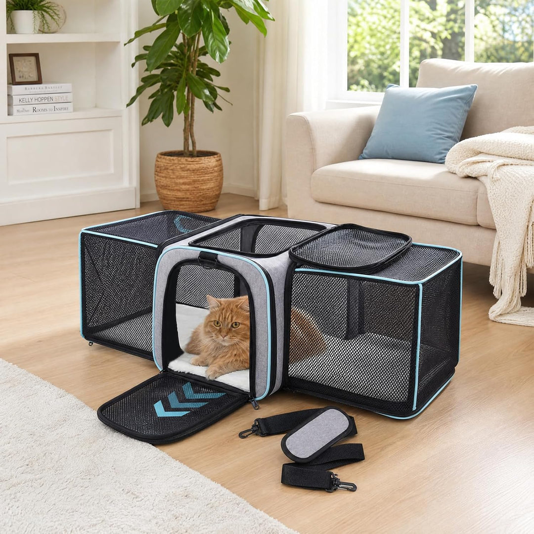 Transporttasche Erweiterbar, Faltbar Transportbox für Hunde Katzen, Katzentasche 47x28x28cm Hundetas