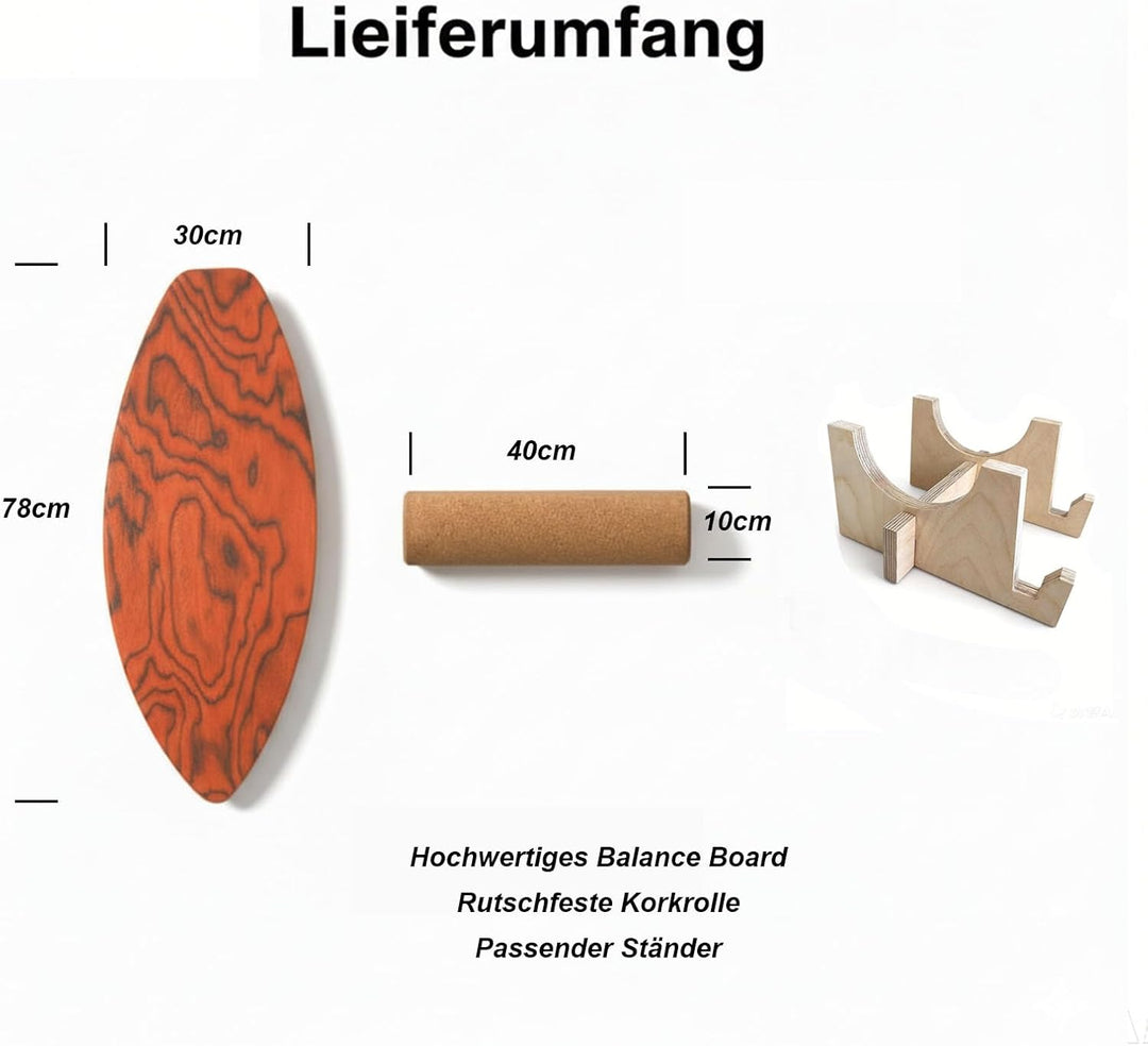 Balance Board aus Holz, Balancebrett mit Korkrolle, 8 Holzschichten, Trainingsgerät für Gleichgewich
