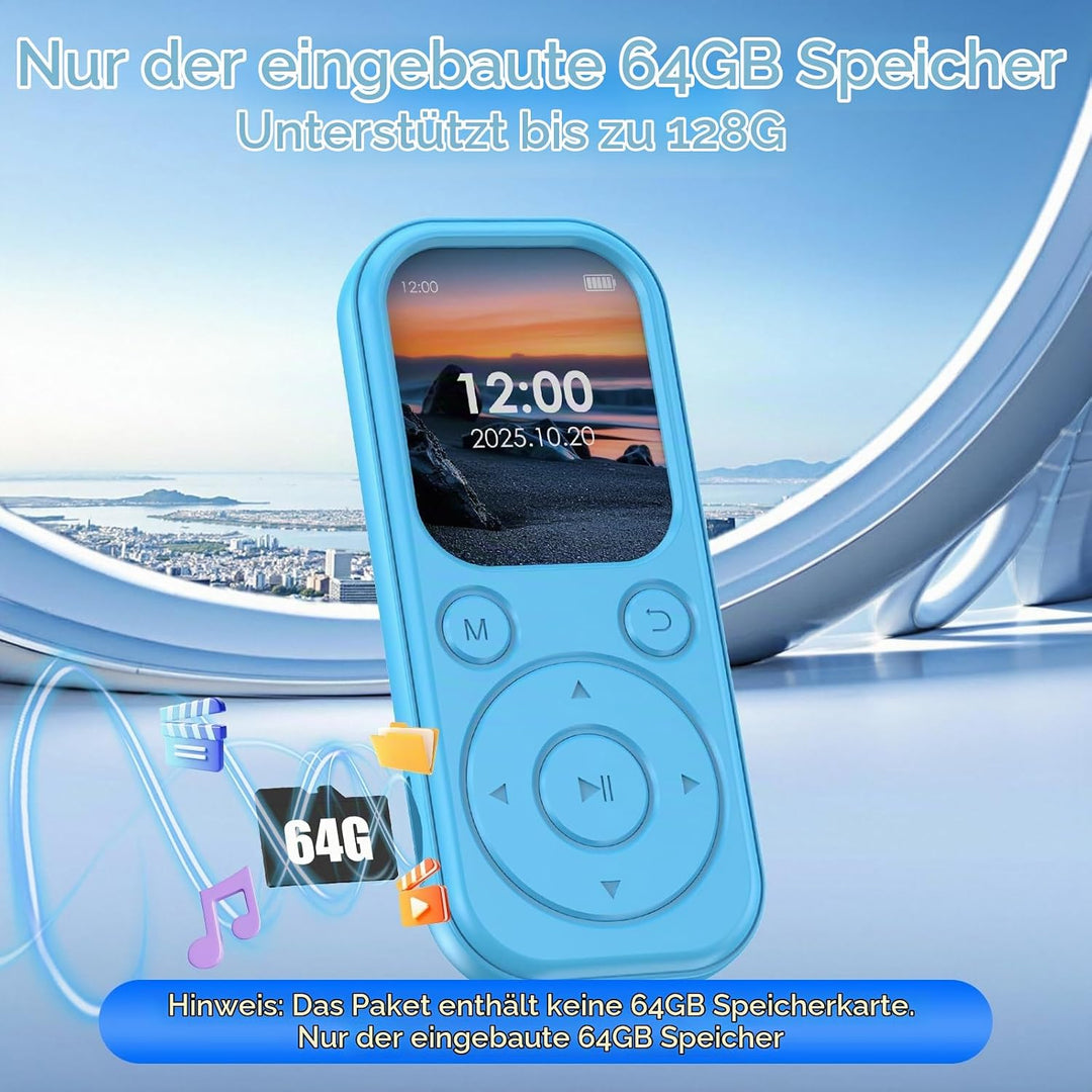 64 GB MP3-Player mit Bluetooth 5.3, tragbarer Musik-Player mit HiFi-Klangqualität und FM-Radio, 300
