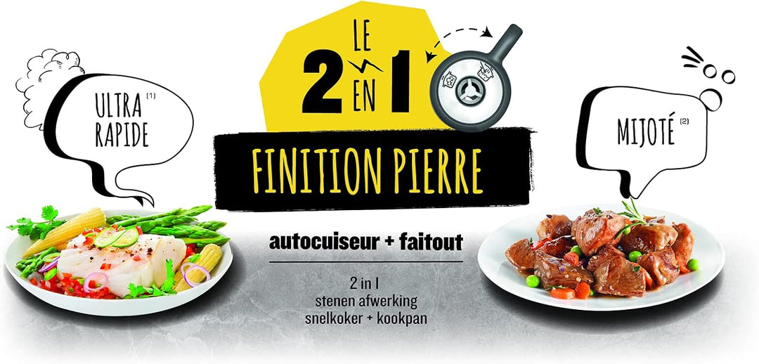 Seb Clipsominut'Ultra Resist Schnellkochtopf, Steinoptik, 5 l + Rezeptbuch, Schnellkochtopf, Indukti