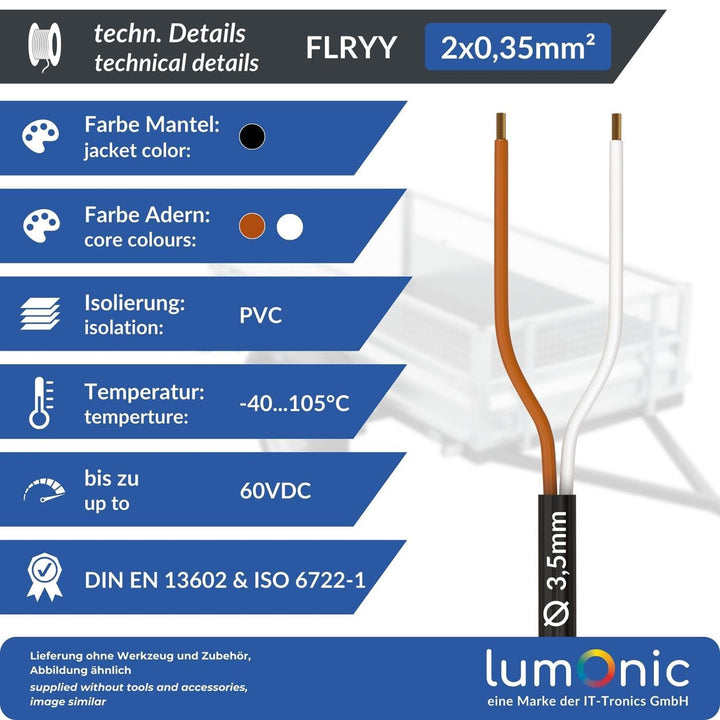 Lumonic 50m FLRYY Fahrzeugleitung 2x0,35mm² schwarz | 2-adrig | Anhängerkabel | mehradriges KFZ-Kabe