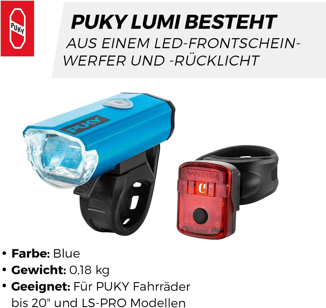 PUKY LUMI LED-Frontscheinwerfer & Rücklicht-Set | Seitliche Sichtbarkeit | Werkzeuglose Montage | Fü