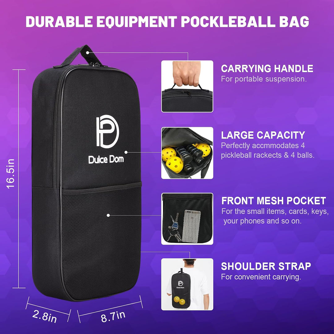 DULCE DOM Pickleball Schläger Set 4er mit 4 Bällen und Tasche Blau Violett*4, Blau Violett*4