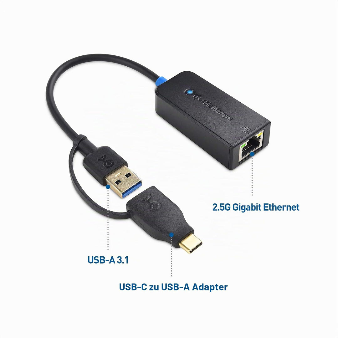 Cable Matters USB auf 2,5 Gigabit Ethernet Adapter (USB Netzwerkadapter, LAN USB Adapter) - unterstü